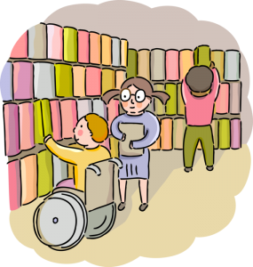 Disabled student at a library